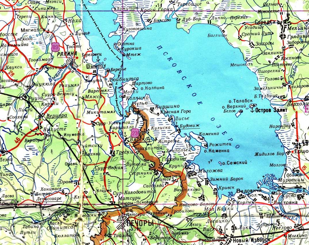 Карта Псковского озера.